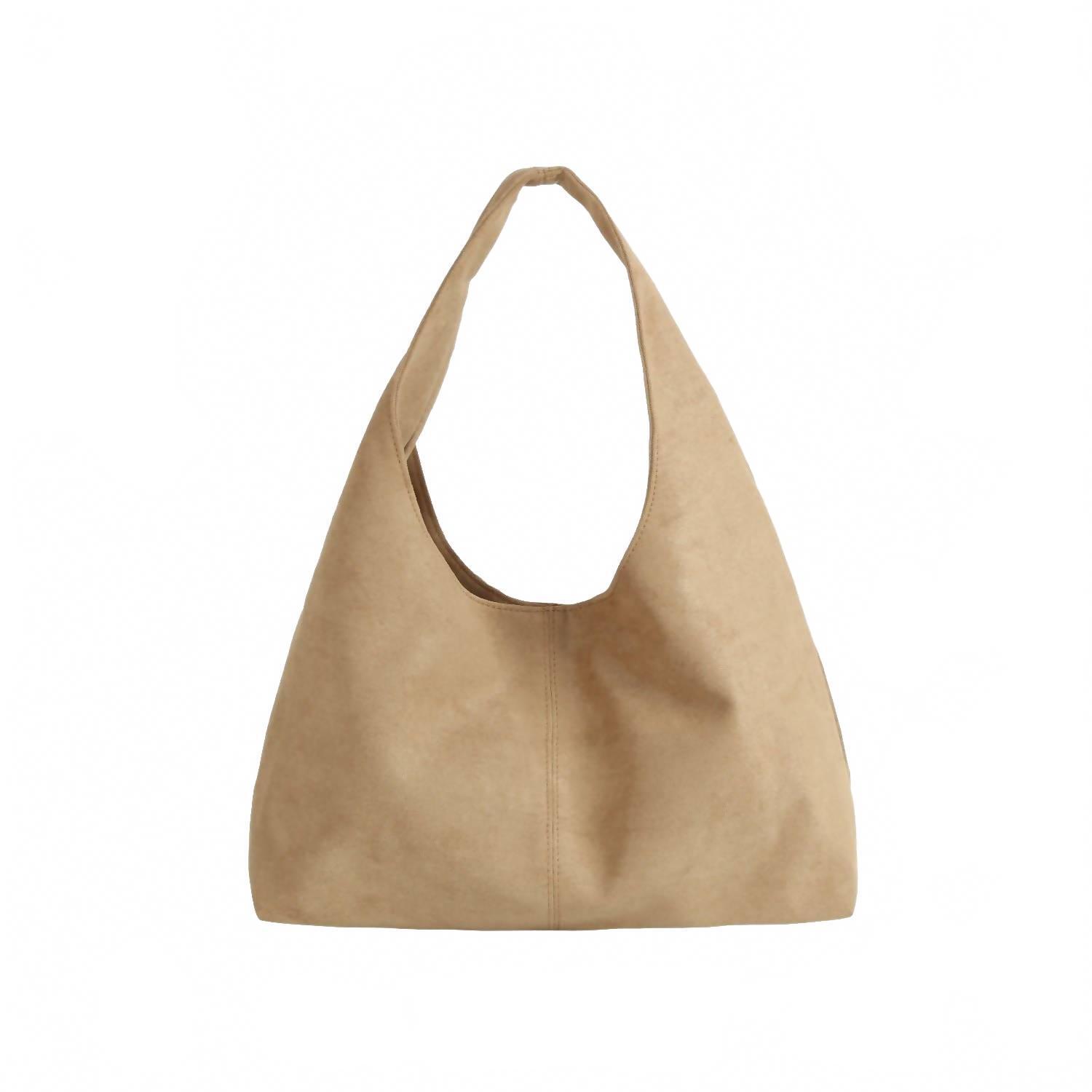 New Handbag Factory Corp Women's Vegan Suede Hobo Bag In Mocha